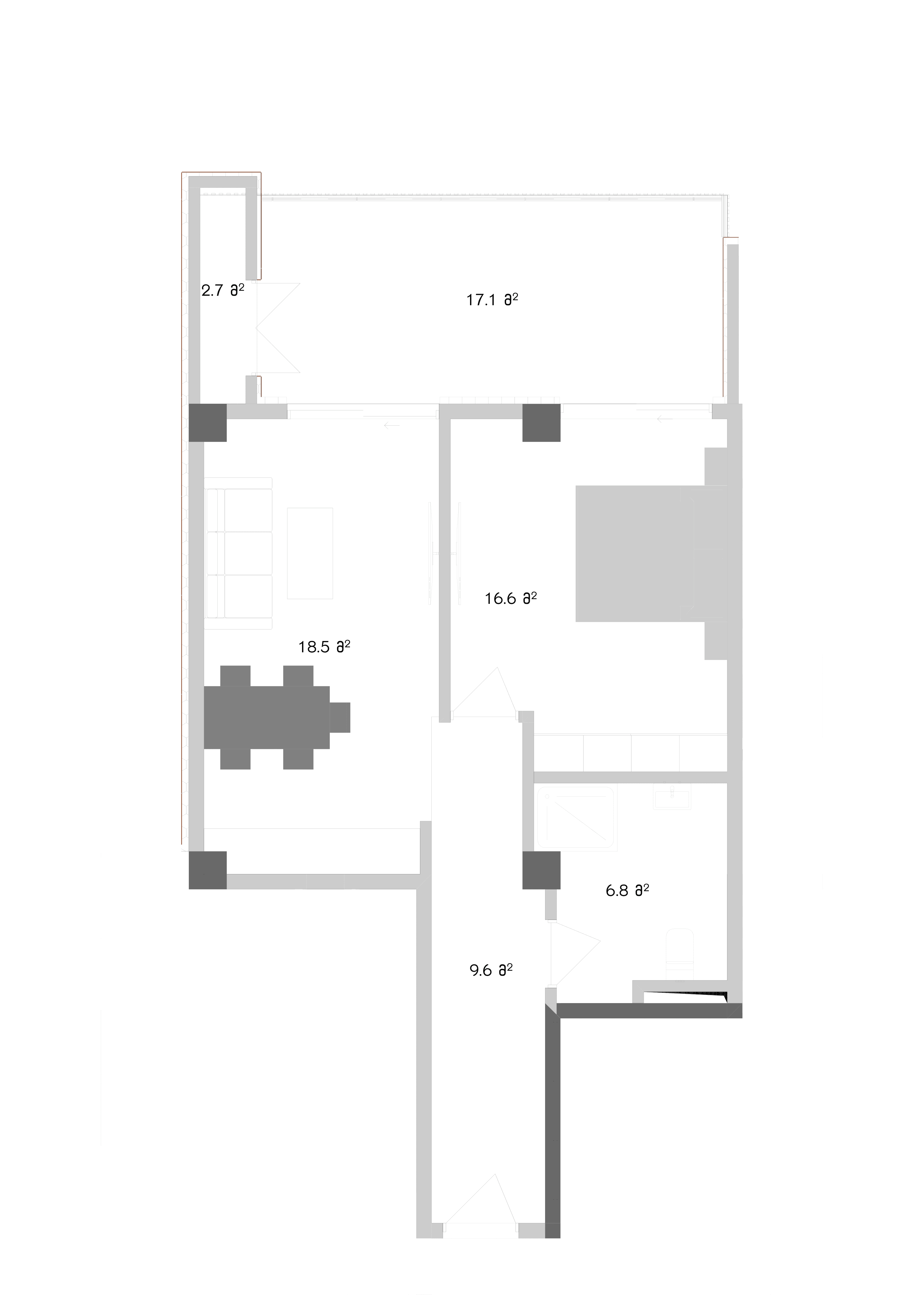 1 საძინებლით floor plan