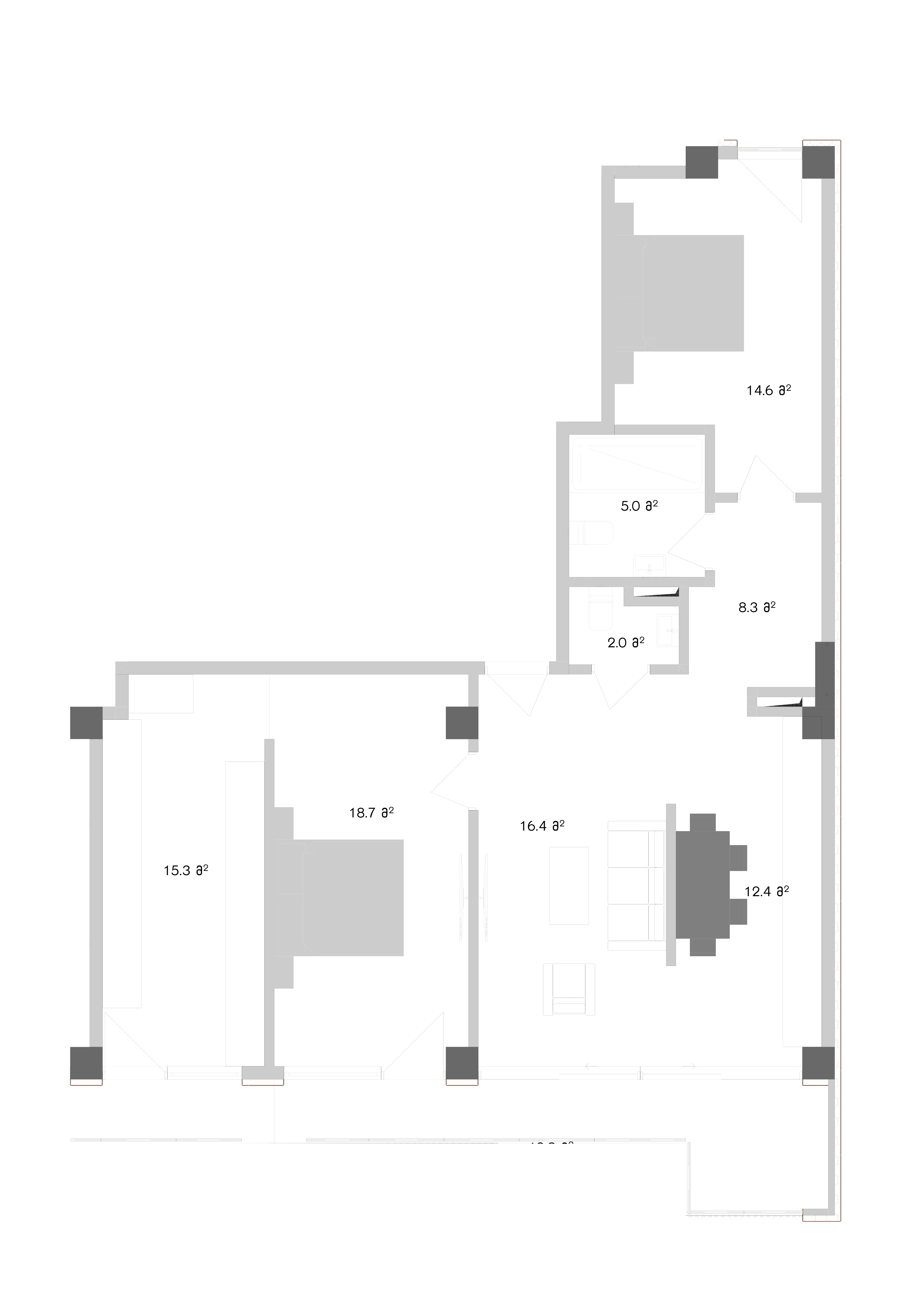 2 საძინებლით + ეზო apartment 11 — 2D plan