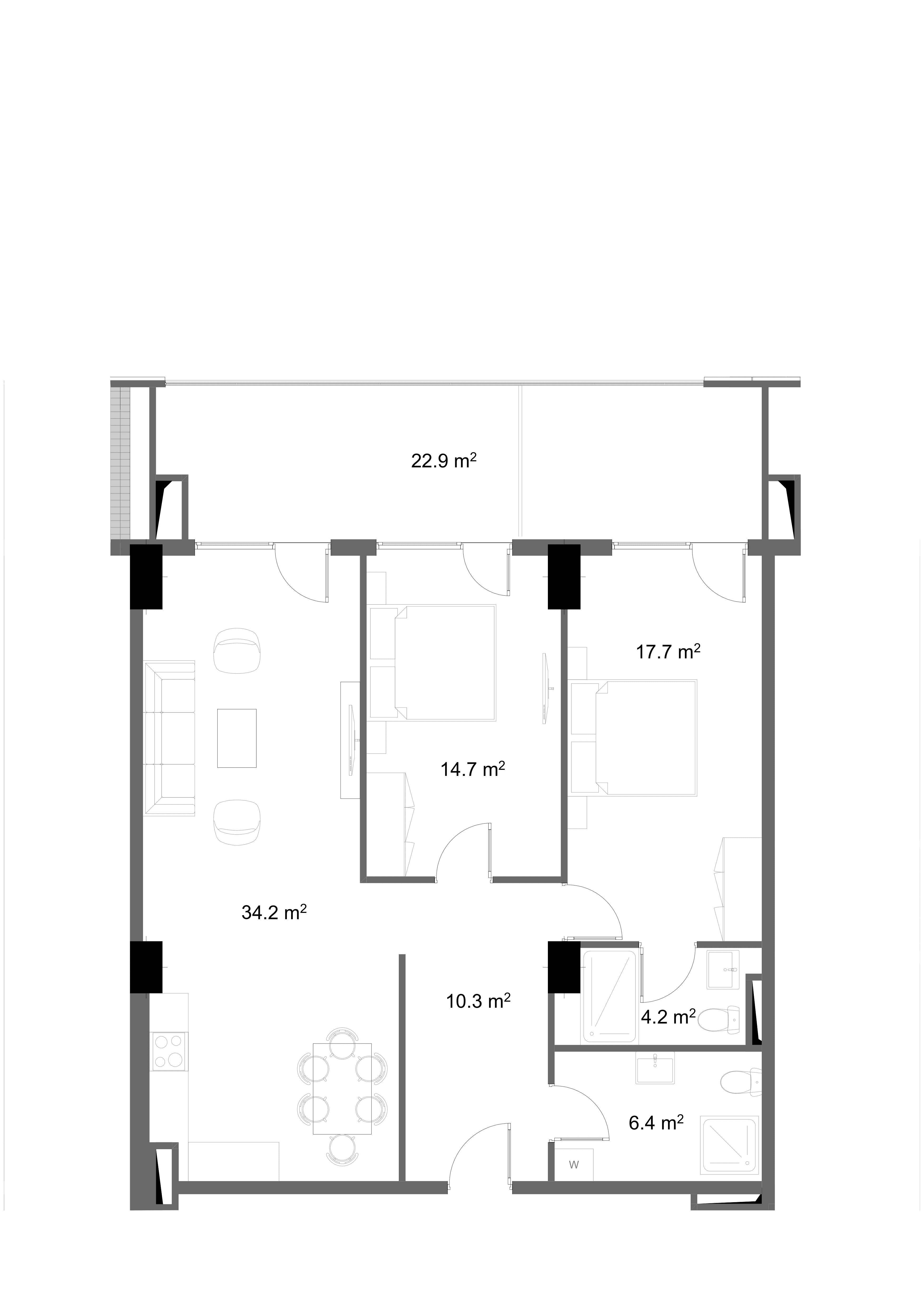 2 საძინებლით დიდი floor plan