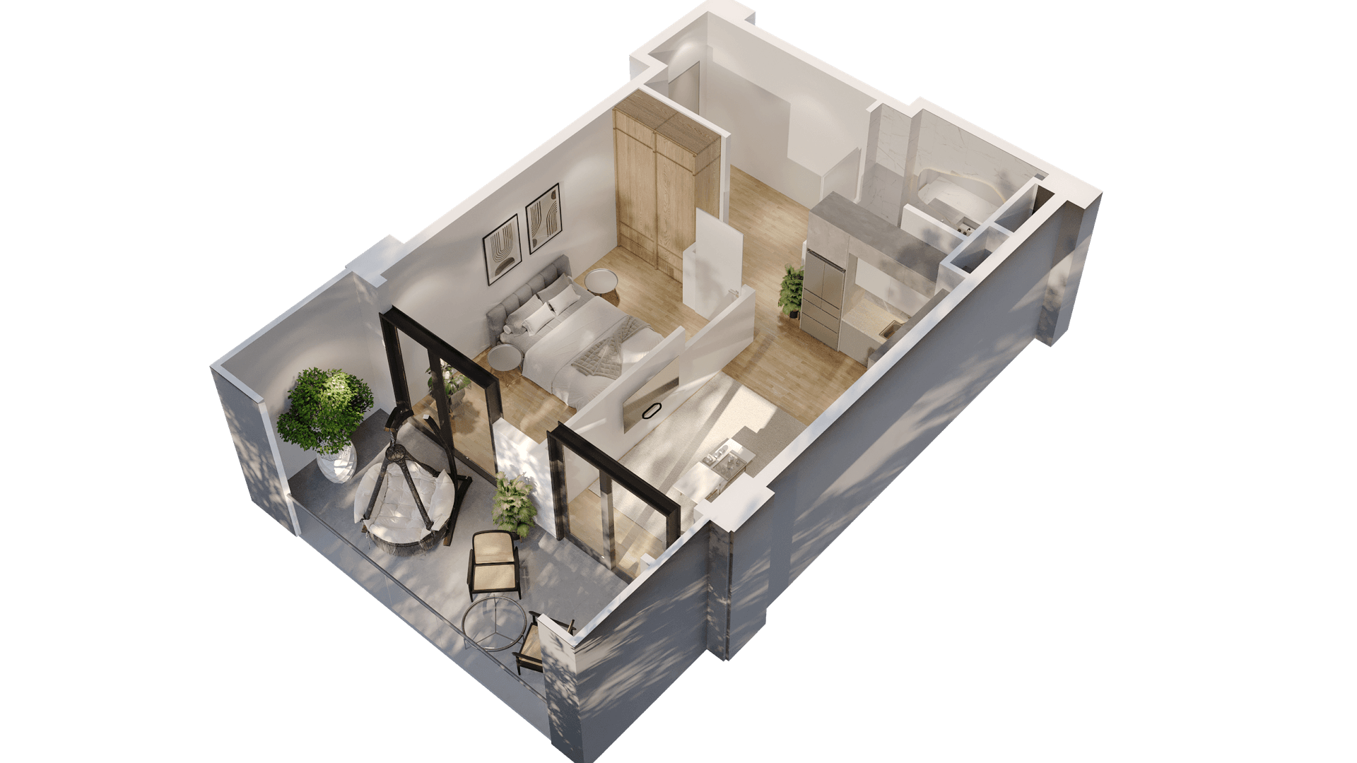 1 Спальня apartment 1003 — 3D render