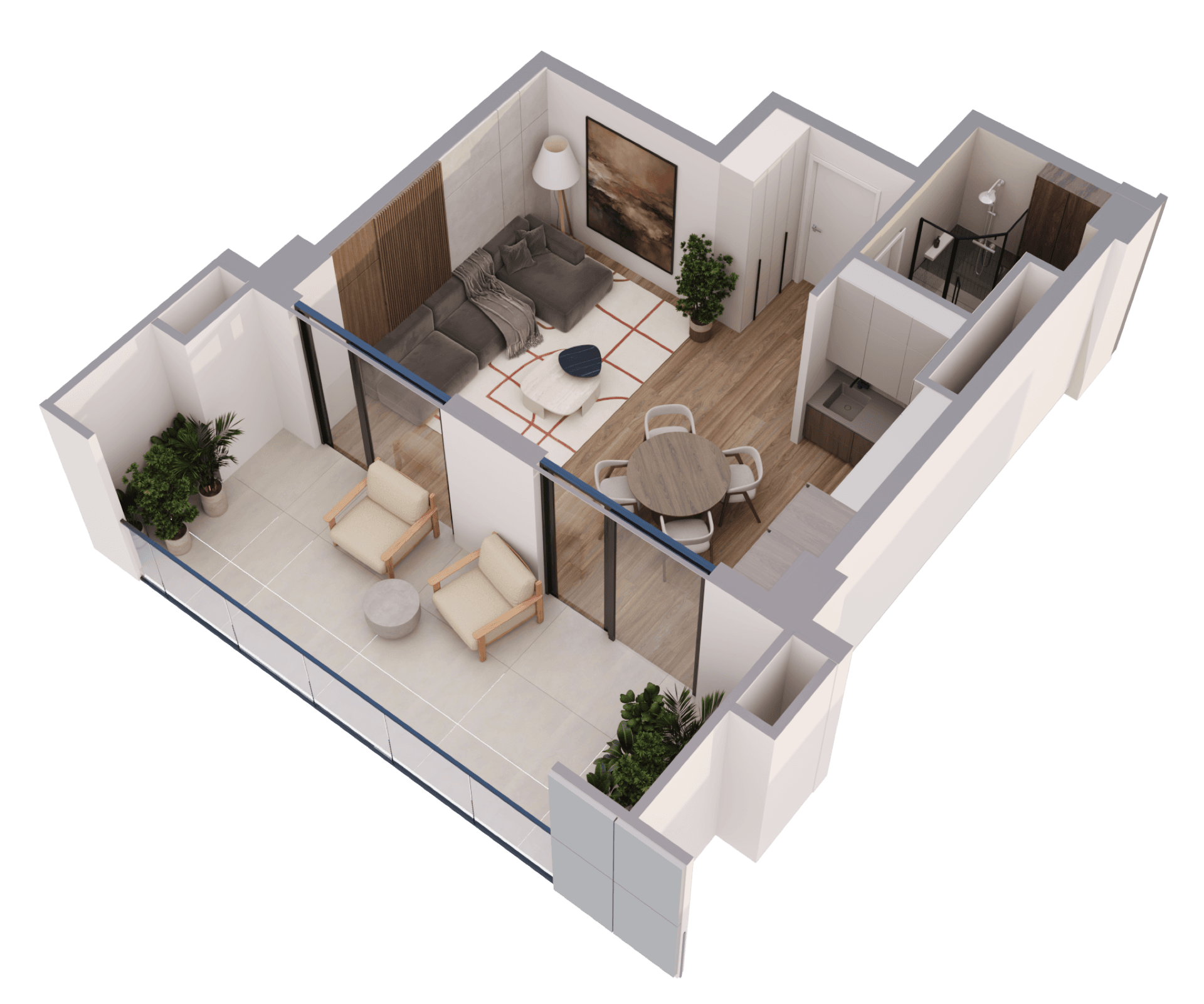 Studio apartment 1007a — 3D render