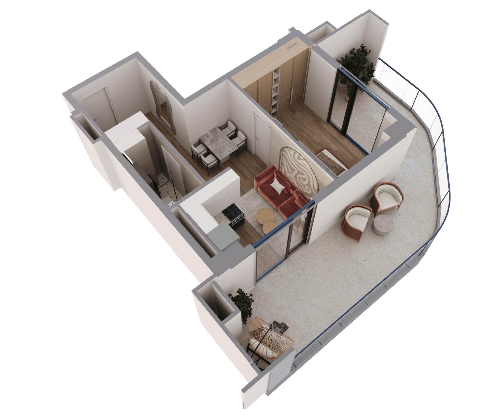 Студия Угловая apartment 1207 — 3D render