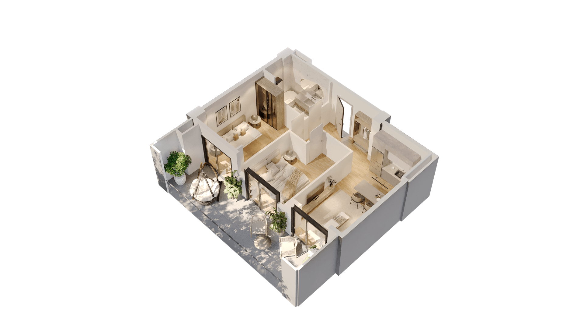 2 Bedroom 3D render