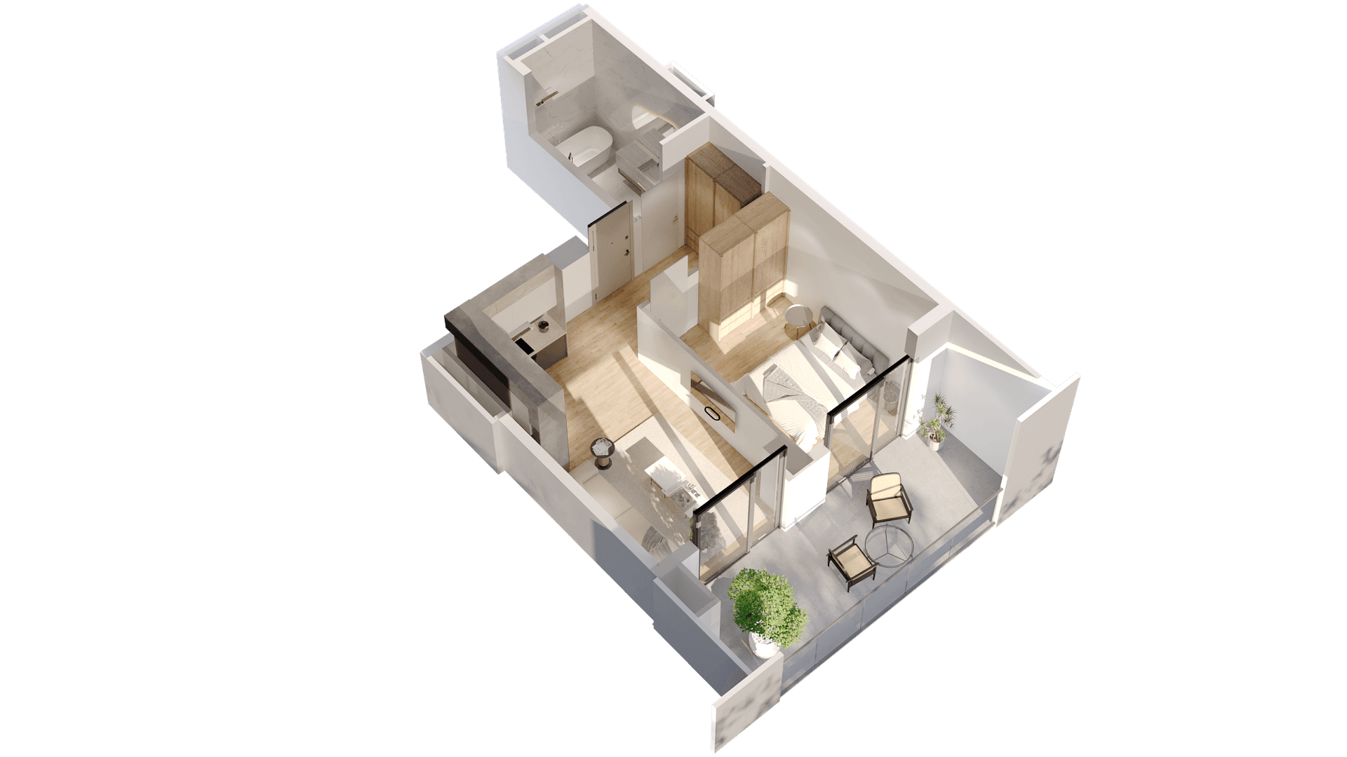 1 Bedroom apartment 1009 — 3D render