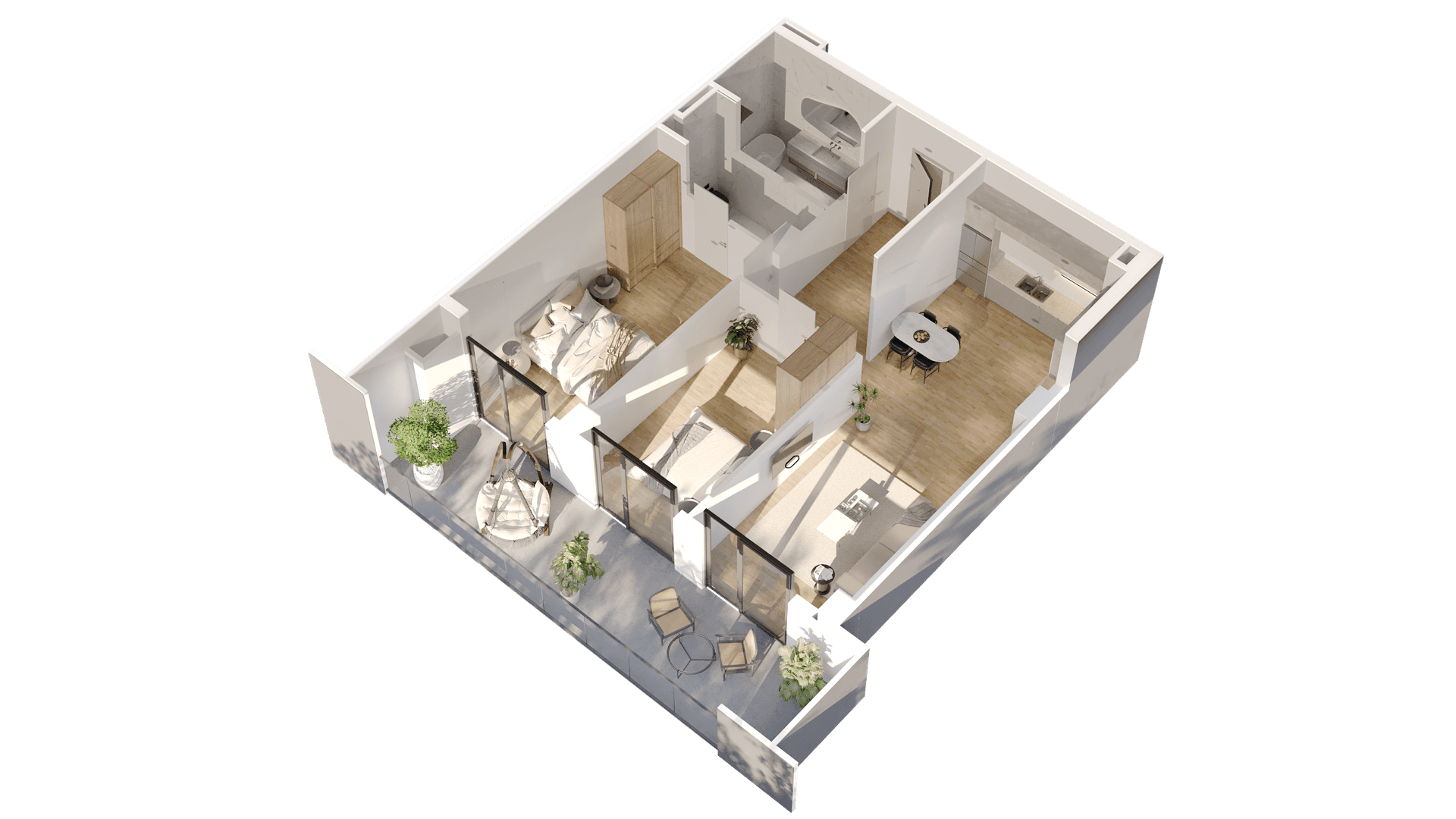 2 Спальни Большая 3D render