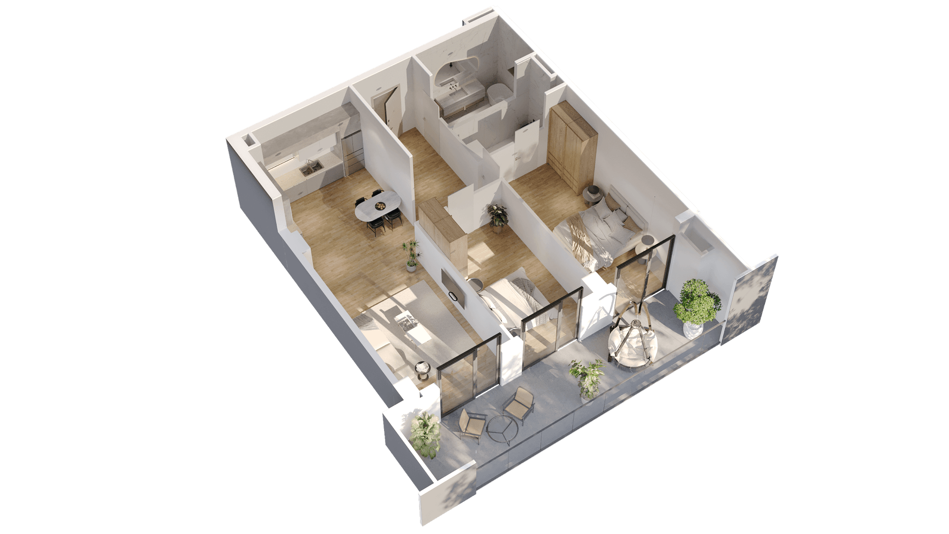 2 Bedroom Large apartment 1111 — 3D render