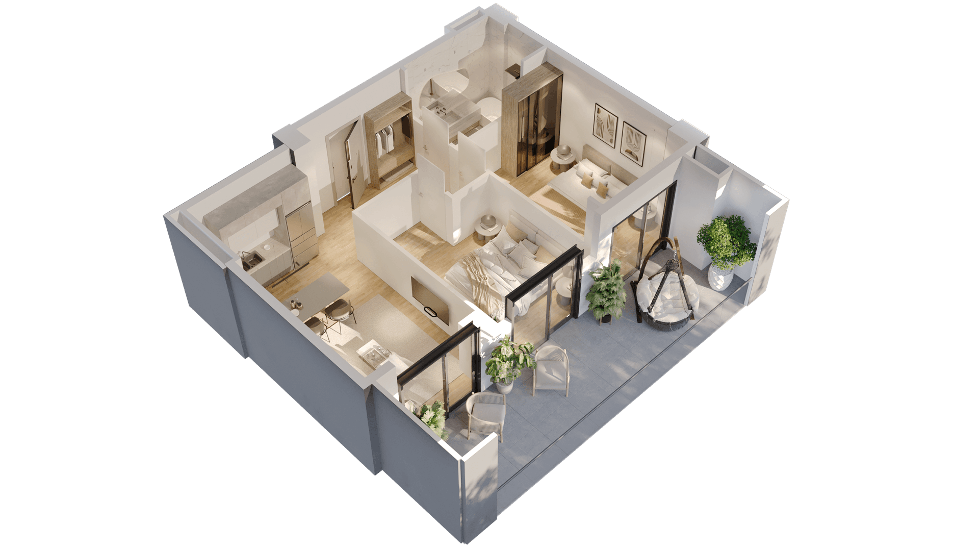 2 Спальни apartment 1013 — 3D render