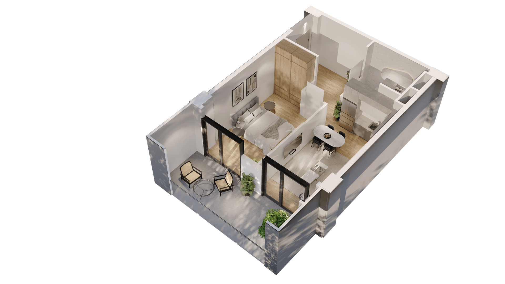 1 საძინებლით apartment 1017 — 3D render