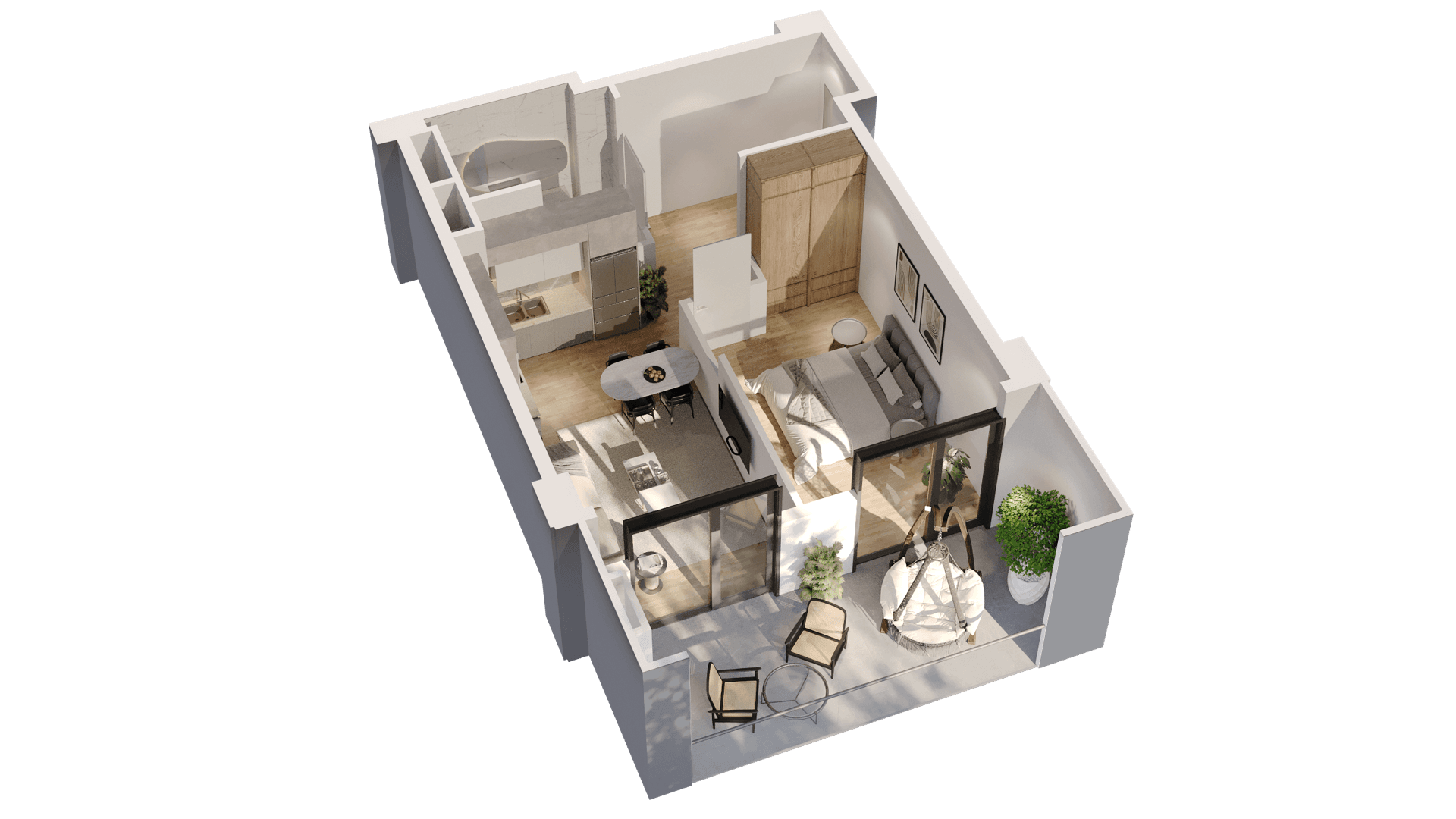 1 Спальня apartment 1218 — 3D render