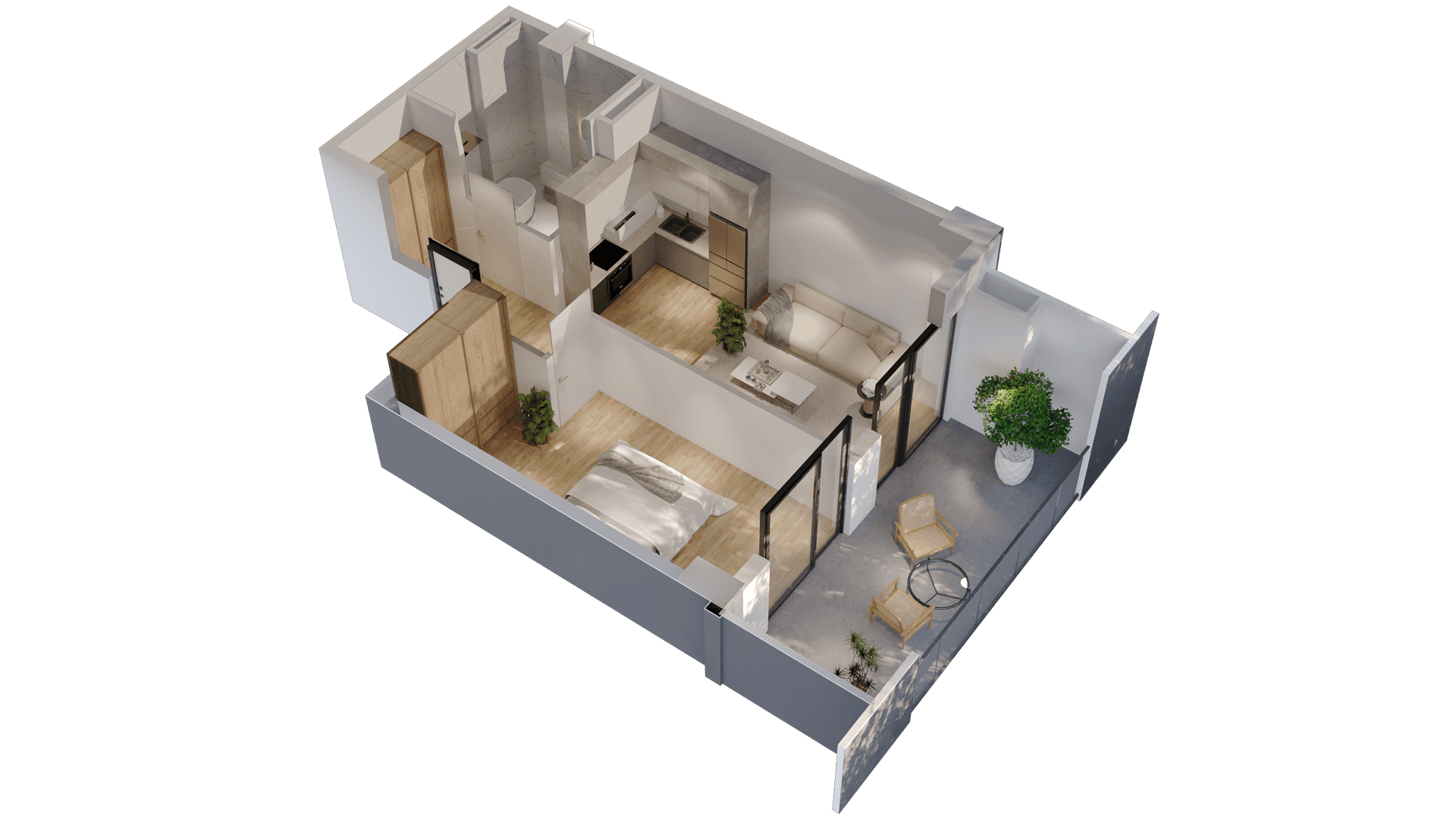 1 Спальня apartment 1319 — 3D render
