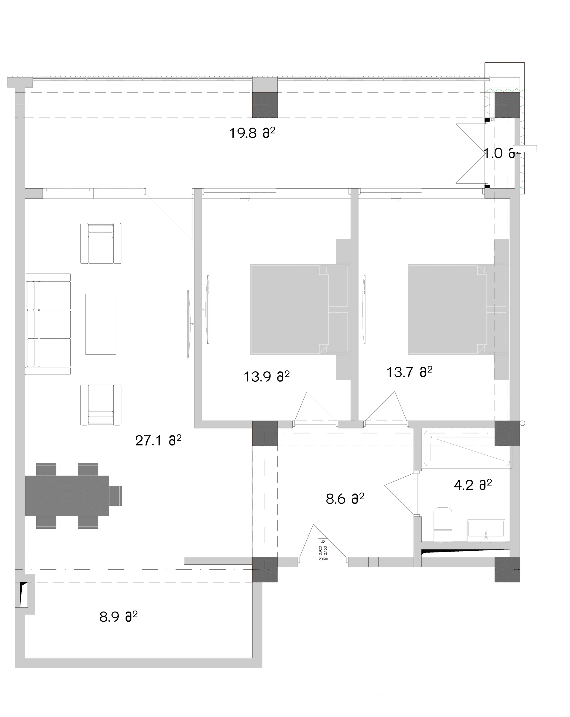 2 Спальни apartment 06 — 2D plan